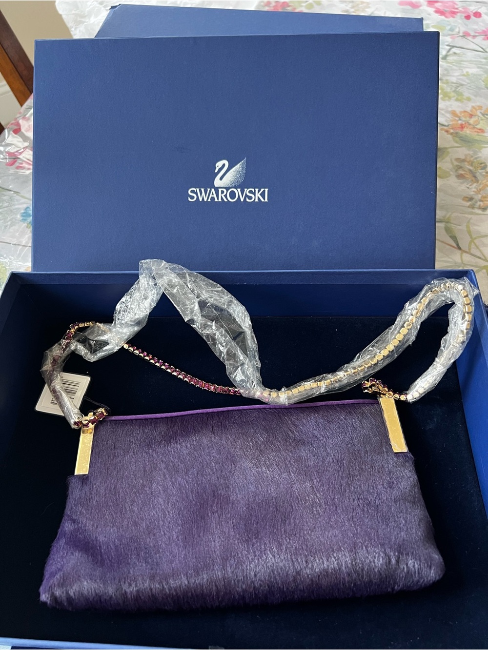 Swarovski Purple Evening Clutch Gold Accents & Purple Swarovski crystals New Box